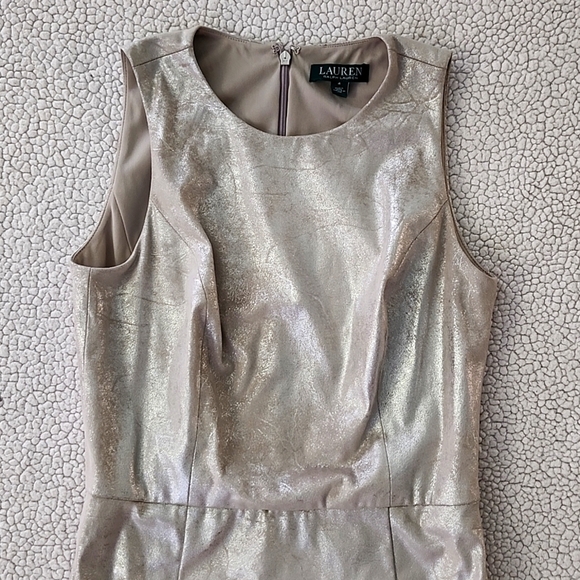 Lauren by Ralph Lauren straight dress size 4 metallic champagne color lined - Picture 2 of 13